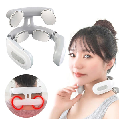 4 Head Neck Massage Machine USB Rechargeable Spine Protection Massager 6 Modes Hot Pressing Massage Machine for Home Office