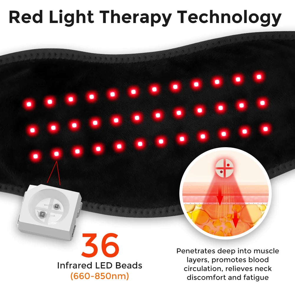 Electric Red Light Heating Neck Belt 660-850nm Infrared Therapy Neck Pain Relief Cervical Protection Neck Vibration Massage Pad